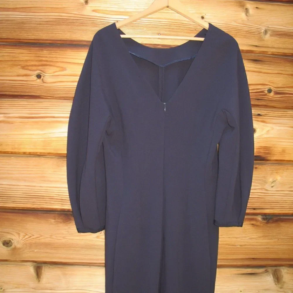 Massimo Dutti Stretch 3/4 Sleeve Blue Midi Dress